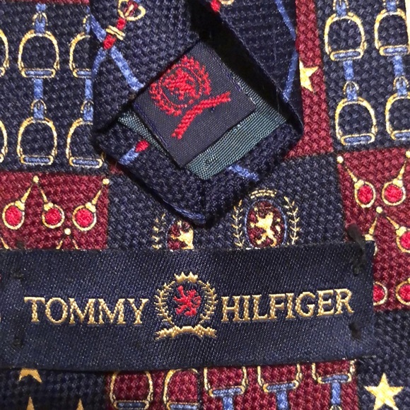 Vintage TOMMY HILFIGER 100% Silk Tie Equestrian Stars Tenniz Blue Gold USA NEW - Picture 10 of 13